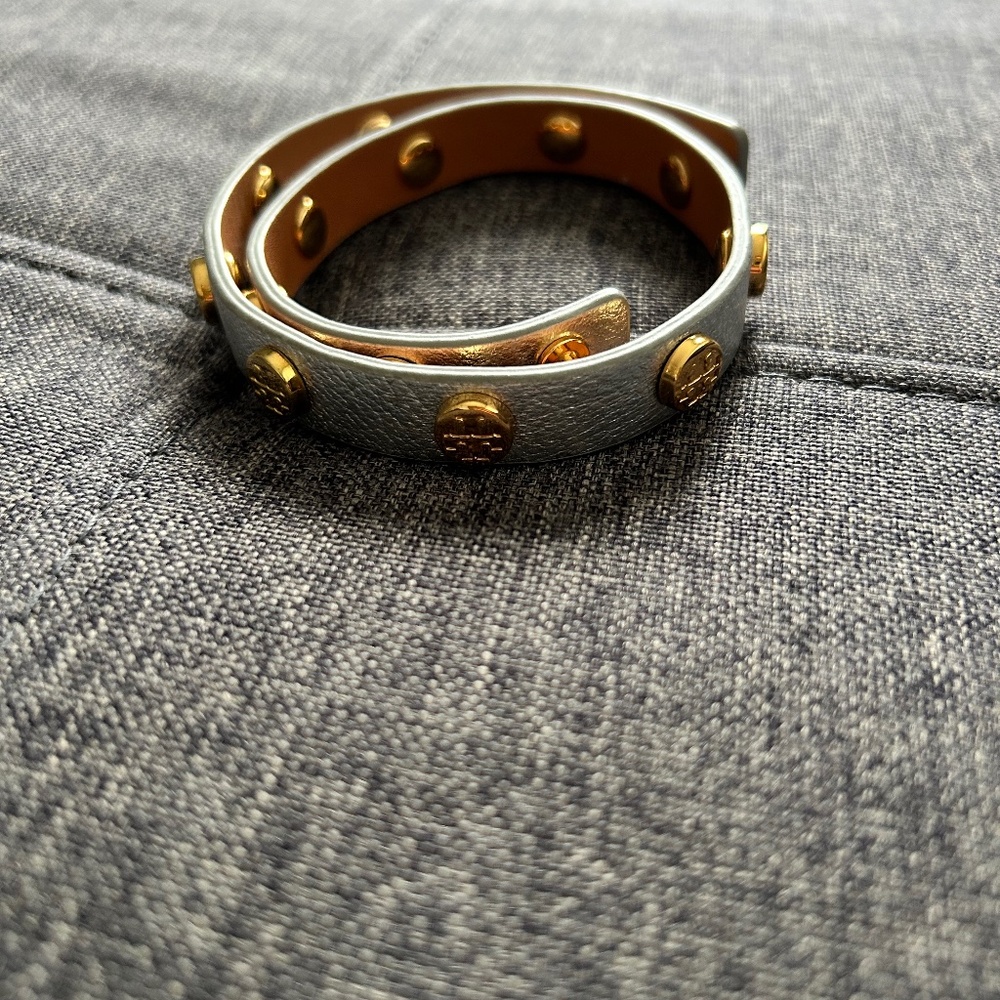 Tory Burch silver leather wrap bracelet